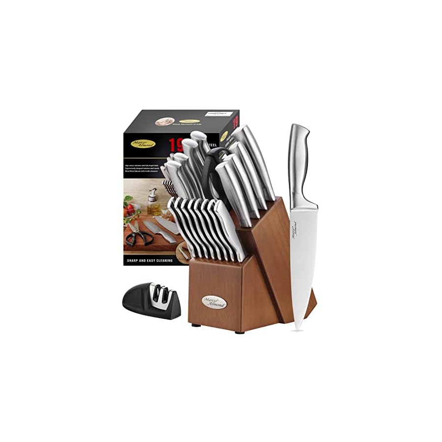 19 Pieces Stainless Steel Hollow Handle Kitchen Knives Block Set