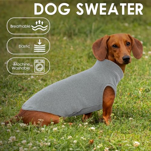 Katzinst Hundepullover Fleece Weste Dehnbares und Warmes Sweatshirt Hunde T-Shirt Hundepulli für Mittelgroße Hunde Pullover für Französische Bulldoggen Border-Collie Pitbulls Grau 2XL