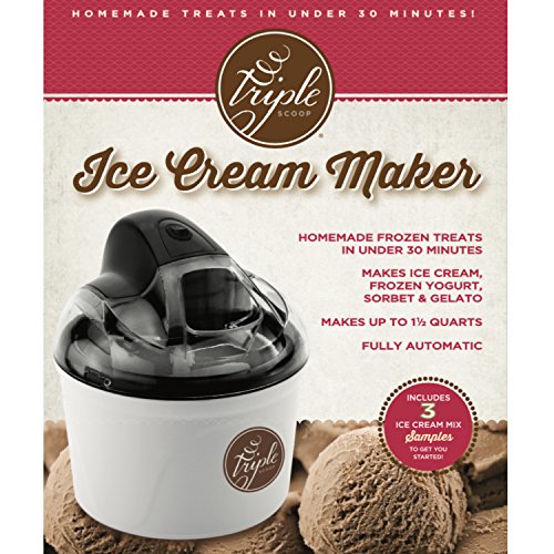 Triple Scoop Ice Cream Maker, Freezer Bowl (no salt), super quiet motor, quick 25-minute cycle, also makes Frozen Yogurt and Sorbet, 1.5 Quart, Black