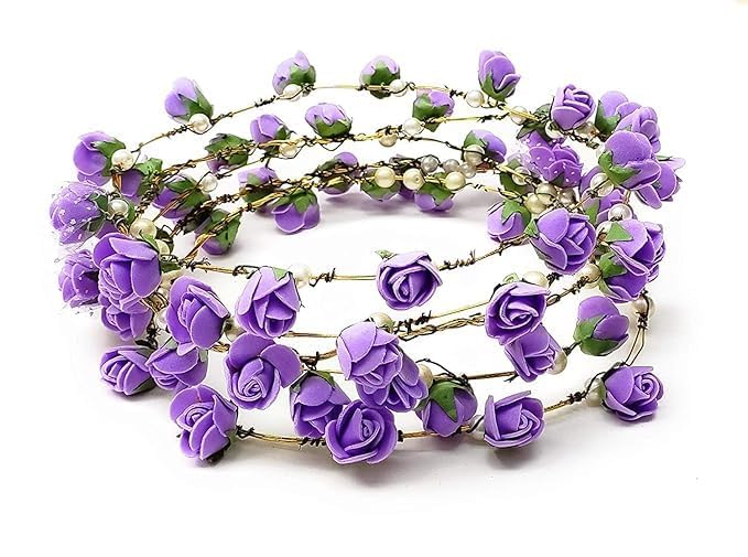 JAGMOOLYA PRODUCTS Artificial Floral Headpiece Roses Foam Flower Wedding Bridal Beach Party Travel Headpiece Wreath Crown Tiara for Girls, Teens and Women (Pack of 2 pcs) (Purple)