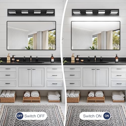 Image of Bathroom Vanity Lighting Fixtures Over Mirror (4-Light, 30-Inch) Dimmable Modern LED Bathroom Wall Lighting Fixtures, Matte Black (3000K /3500K /4000K /5000K /6000K)