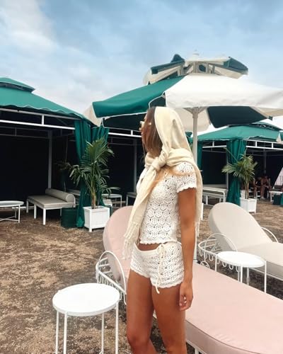 Women Crochet Hollow Out Top Shorts Set Cardigan Crop Tops 2 Piece Bikini Coverup Summer Vacation Oufits Beachwear3