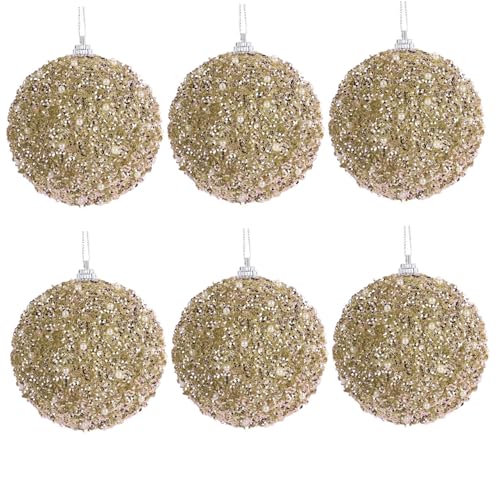 6Pcs Christmas Ball Ornaments 3.15 Inch Glitter Champagne Christmas Ornaments Hanging Tree Balls for Holiday Party Champagne