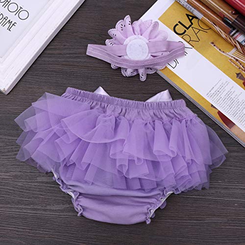 Ttao Infant Baby Girls Ruffle Bowknot Bloomer Panty Diaper Cover With Flower Headband Set First Birthday Photo Props Lavender 3-6 Months #TOP3
