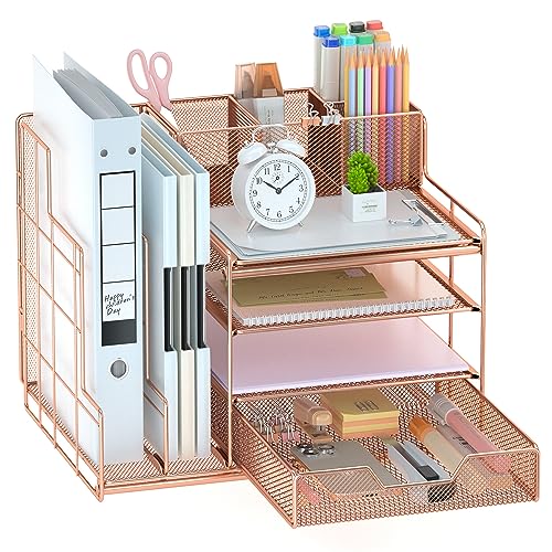 VIVSOL Rose Gold Desk Organizer, Desk Organizers and Office Desk Accessories with Drawer