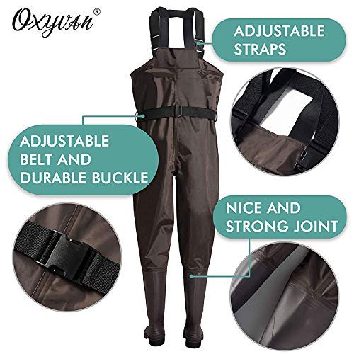 OXYVAN Waders Waterproof Lightweight Fishing Waders with Boots, Brown, Size 11.0