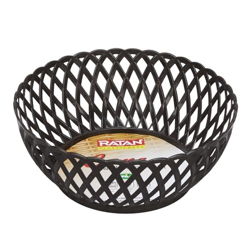 Image of RATAN PLASTICWARE Cane Large Plastic Storage Basket for Fruits, Vegetables & Snacks - Decorative Woven Design for Kitchen, Dining Table & Home Use I Pack of 3 - Dark Brown
