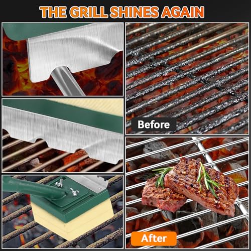 Image of Grill Brush Bristle Free 22 inch Steam Cleaner, Safe for Cast Iron /Steel, BBQ Gifts for Men Dad