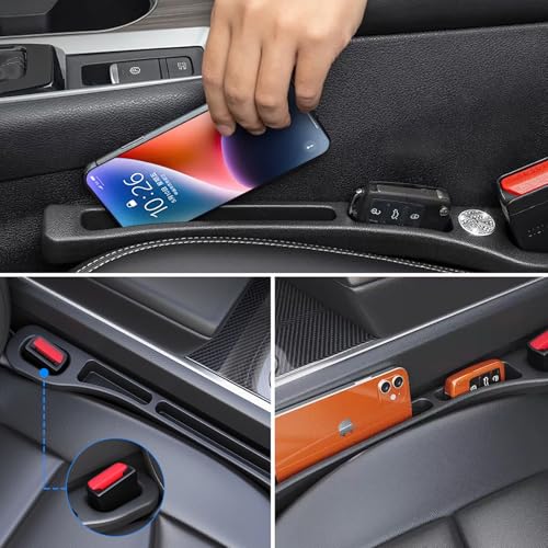 ACTOYS Aufbewahrungsbox für Autositze, 2 PCS Autositz Universal Lückenfüller, Car Seat Gap Filler Organizer, Autositz Organizer Sitzlückenfüller für Aufbewahren von Schlüsseln und Kleingeld (Schwarz)