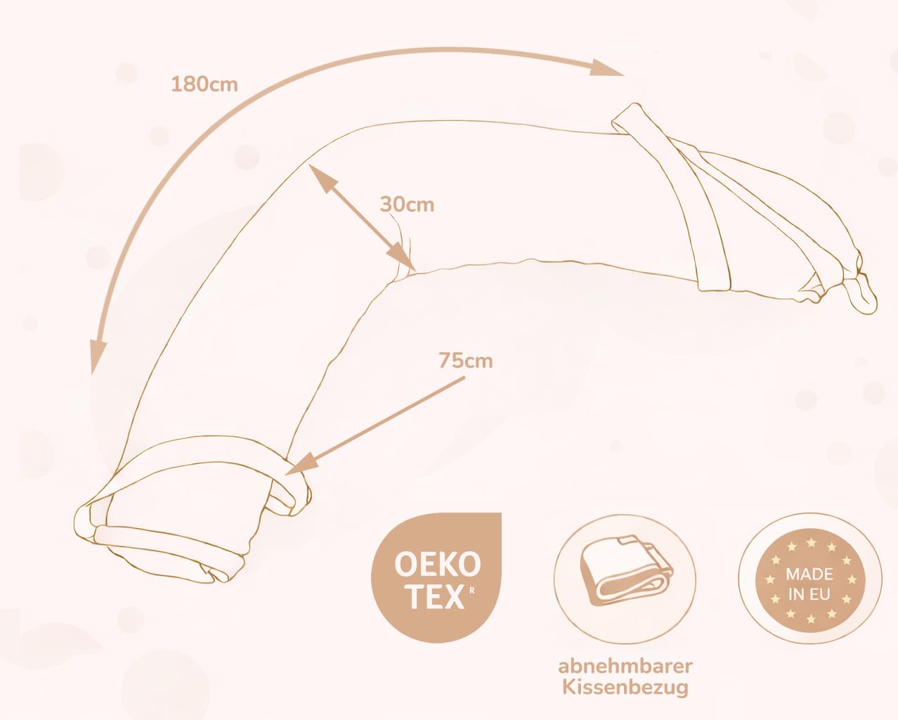 Schwangerschaftskissen & Stillkissen – 2-in-1 Seitenschläferkissen, Bezug aus 100% Baumwolle, OEKO-TEX Standard 100 zertifiziert, weich gefüllt, waschbar, ergonomisch & vielseitig nutzbar - Hellbeige