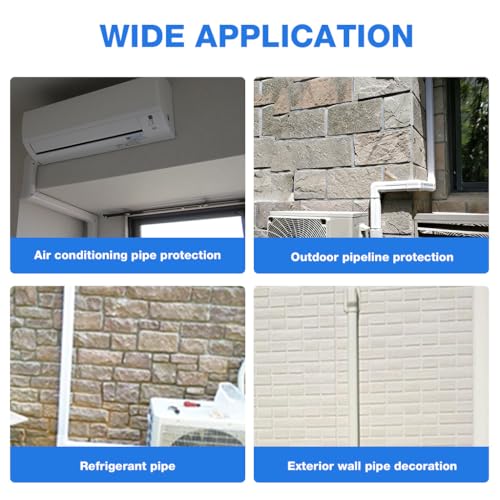 Image of HASTHIP 8Pcs Air Conditioner Pipe Concealing Set, 3'' Width, 40'' Straight Pipes and Vertical /Horizontal Elbows, Universal PVC Indoor Outdoor Pipe Cover, Decorative PVC Tubing Cover Kit