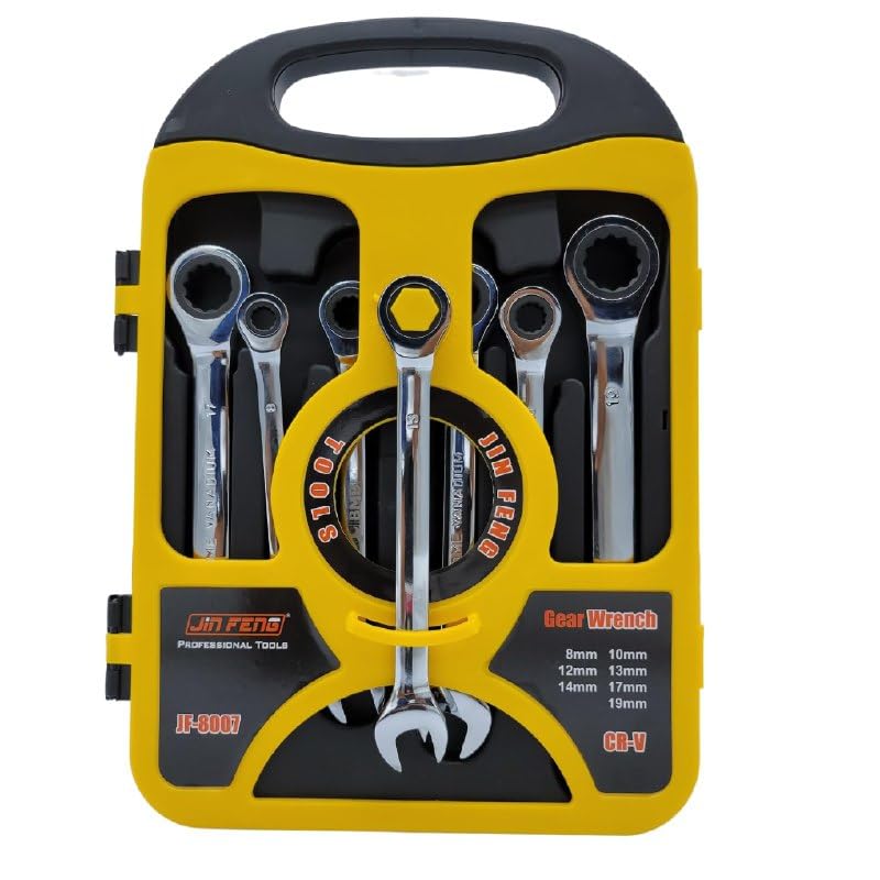 Drumil 7 in 1 Professional Hinge Grande Caroman Vanadium Gear Wrench Cur-V Strong Magnetic Demo Driver Slotted Screwdriver Dual Head Spanner Machinery Repairing Set (8.10.12.13.14.17.19) mm (1-Pack)