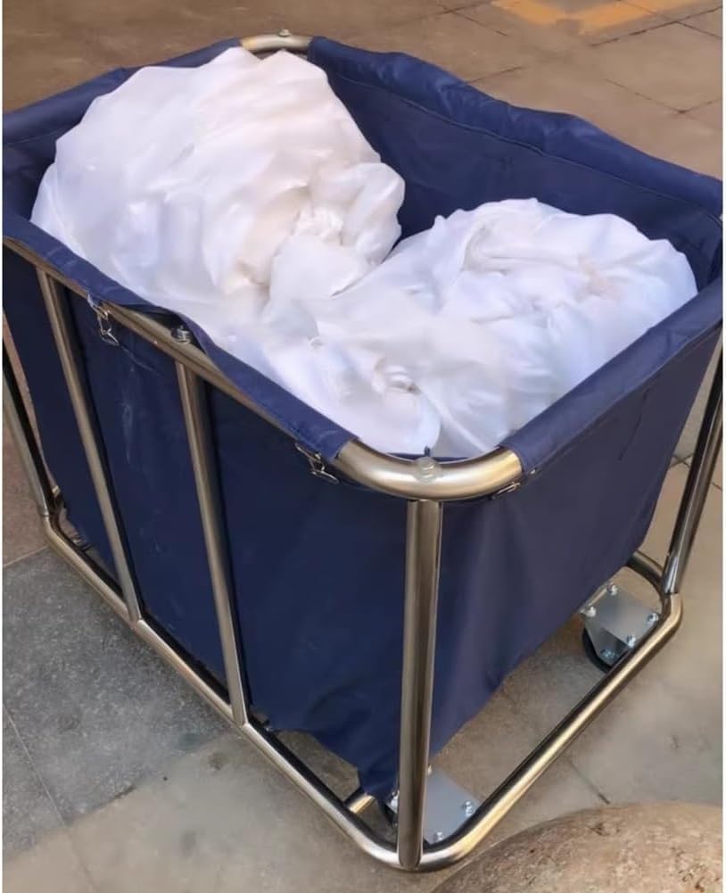 Carrello Portabiancheria Commerciale da 2 Pezzi con Ruote, Carrello Portabiancheria Industriale con Borsa Oxford Rimovibile E Telaio in Acciaio per Hotel E Casa, Blue, 90x65x80cm