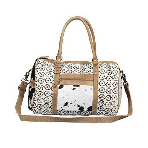 Myra Bag Meandering Upcycled Canvas & Cowhide Travveller Duffel Bag S-13272