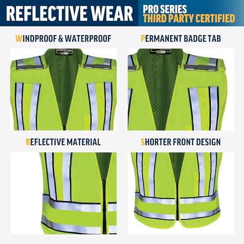 Image of Flying Cross Hi Vis Reflective Safety Vest for Men and Women, Water Resistant, Neon High Visibility, Class 2