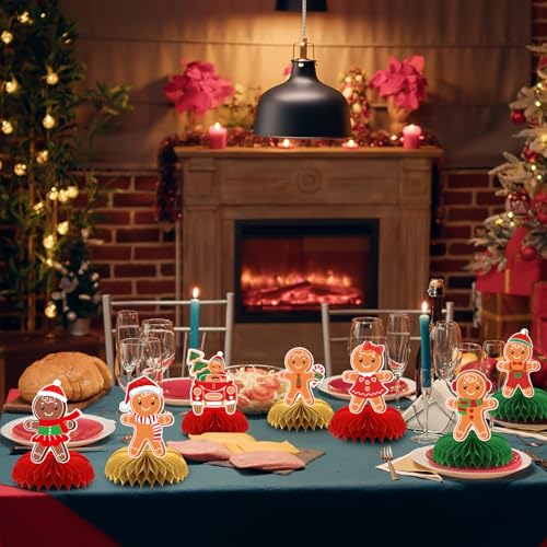 Image of 9 Pieces Christmas Gingerbread Honeycomb Centerpieces - Holiday Table Decorations with Gingerbread Man, Gingerbread House, and Festive Car for Xmas Party, Winter Celebrations, and Holiday Gatherings