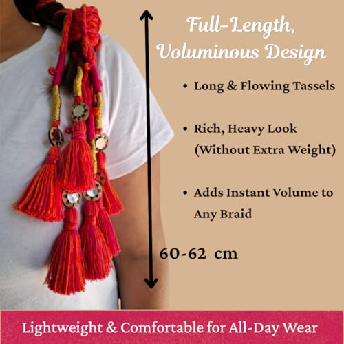 Image of Zippy Flora Handmade Boho Parandi (Neelima Rani-Orange) | Traditional Punjabi Hair Accessory | Braid Tassels | Ethnic Paranda Hair Extension for Choti & Festive Styling