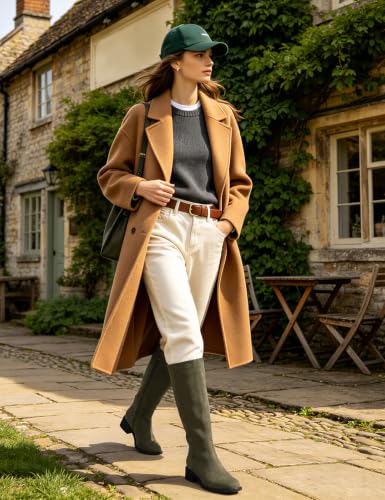 Image of QIY Knee High Boots for Women Low Heel Flat Tall Boots | Stretch Boots, Chunky Heel Womens Boots, Square Toe Heeled Fall Winter Dress Riding Long Boot with Side Zipper