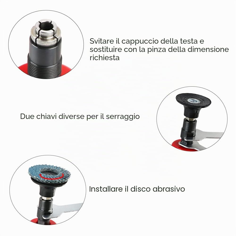 Kit Mini Smerigliatrice Angolare Pneumatica ad Aria Compressa 2000 Giri/min, Set Professionale completo di 20 Dischi Abrasivi da 2 Pollici per Macinazione e Levigatura