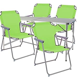 Mojawo 5-teiliges Campingmöbel Set Alu 120x60x58/70cm 1x XXL Campingtisch mit Tragegriff + 4 Campingstühle Limegrün…