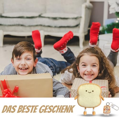 ZexJpr Torst Kuscheltier, Toast Plüschtier Mit Schlüsselanhänger, Toastbrot Kissen - Weiches Plüschtier in Lustiger Brot Form, 3D Wurf Kissen, Ideal Zum Kuscheln, Dekorieren