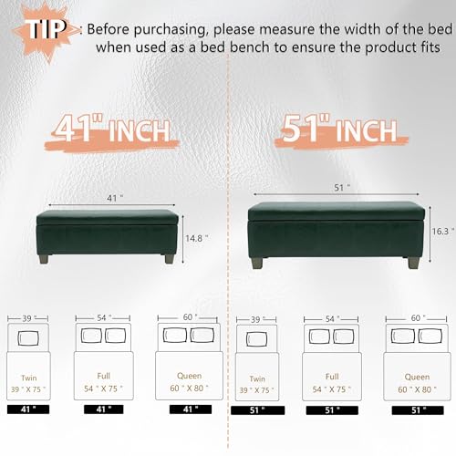 Image of 51 Inch Storage Ottoman, Storage Bench with Safety Hinge, Upholstered Synthetic Leather Ottoman Bench for Bedroom, Living Room, Entryway, Hallway, Foot Rest, Support 500lbs