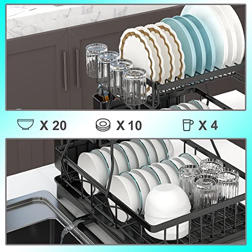 Xiyao Kitchen Dish Dring Rack With Drainboard, 2-Tier In Sink Dish Drying Rack With Utensil Holder For Kitchen Counter, Large Capacity Dish Strainers With Water Bottle Drying Rack (Black) #TOP4