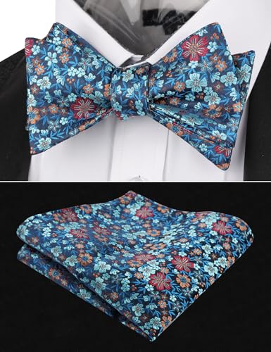 Image of Alizeal Mens 2pcs Floral Self-tied Bow Tie Pocket Square Set