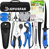 GPUSFAK Fishing Tool Kit, 50 Pieces Fishing Gear, Fishing Pliers with Lanyard, Fillet Knife, Fish Lip Gripper, Fly Ice Fishing Hook Extractor, Anti-Cutting Gloves, Fishing Lures Baits Accessories