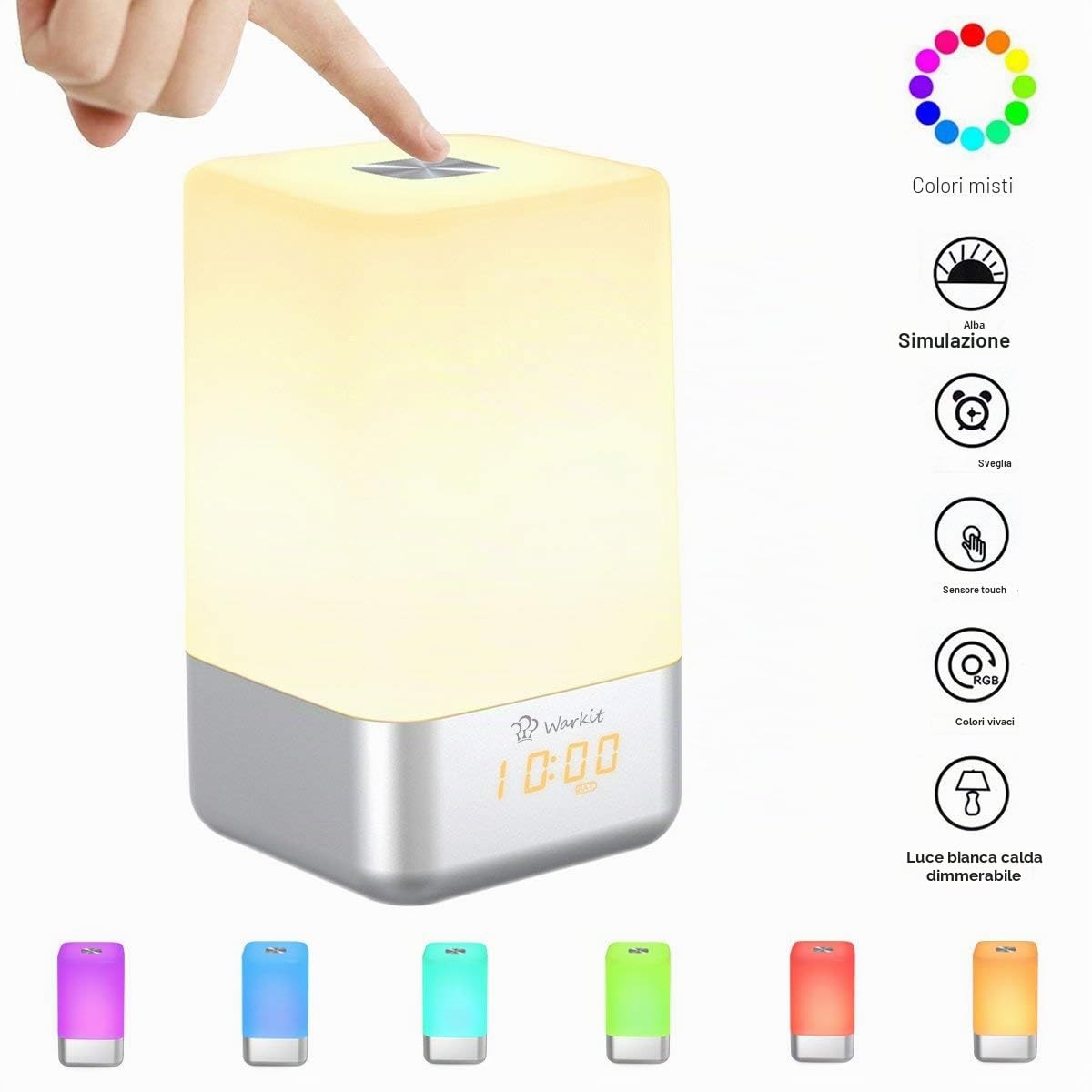 Sveglia luminosa a LED, sveglia luminosa con funzione di alba, touch screen, 5 suoni della natura, sveglia a luce diurna, portatile per la tua buona vita.