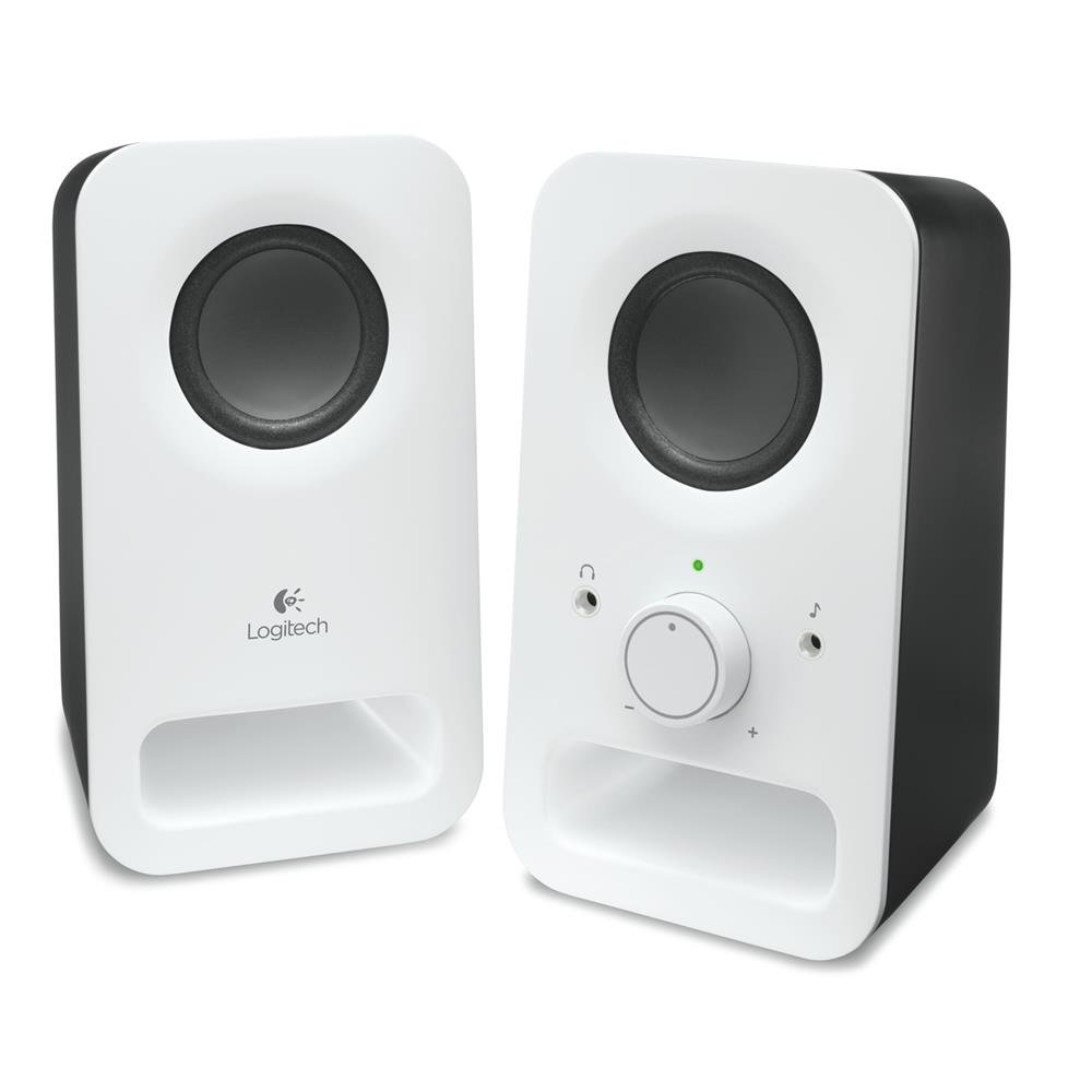 Z150 Compact Multimedia Stereo Speakers, EU Plug, 3.5mm Audio Input, Integrated Controls, Headphone Jack, Computer/Smartphone/Tablet/Music Player - Snow White
