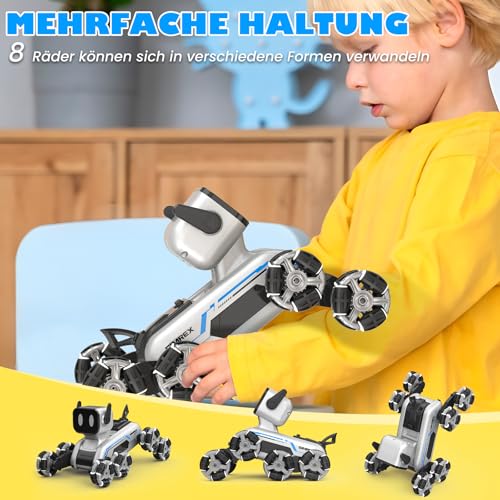 SIMREX Roboter Hund RC Stunt Auto Spielzeug - interaktive Fernbedienung Auto mit Gestentensteuerung & Mecanum Räder, LED-Augen, 3 Soundeffekte, Geburtstagsgeschenk für Kinder Jungen Mädchen Alter 6+