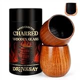 DrinkSay Charred Wooden Bourbon Glass β The Original Handcrafted Old Fashioned Whiskey Glass, Oak Whiskey Tumbler, Whiskey Gifts for Men, Dad or Brother, Bourbon Gifts for Men, Birthday Gift