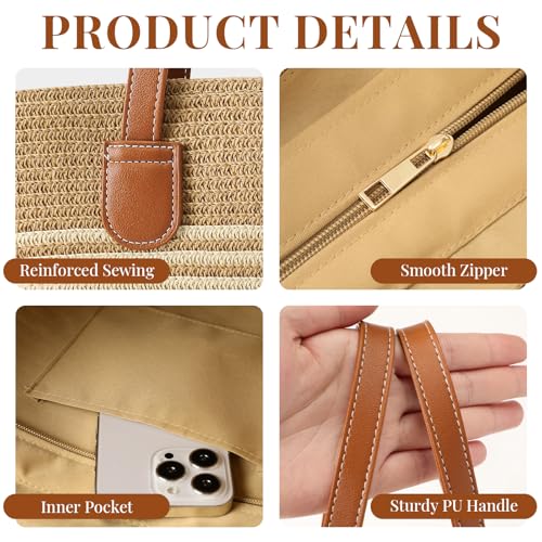 Image of Trifabricy Beach Bags for Women, Summer Beach Tote Straw Purse Shoulder Handbags Large Straw Beach Bag for Summer Travel