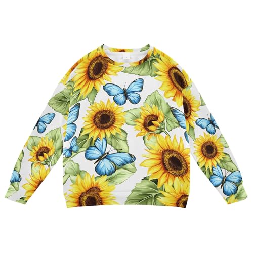 Wudan Sunflowers Blue Butterfly Kids Girls Sweatshirts Hoodies Fleece Kids Hoodies Boys