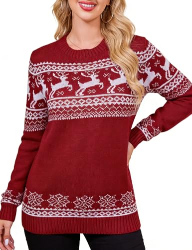 Clearlove Damen Weihnachtspullover Christmas Sweater mit Rentiermuster...