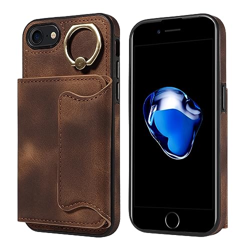 Coque arrière iPhone 8 étui portefeuille antichoc en cuir PU kaki avec stand