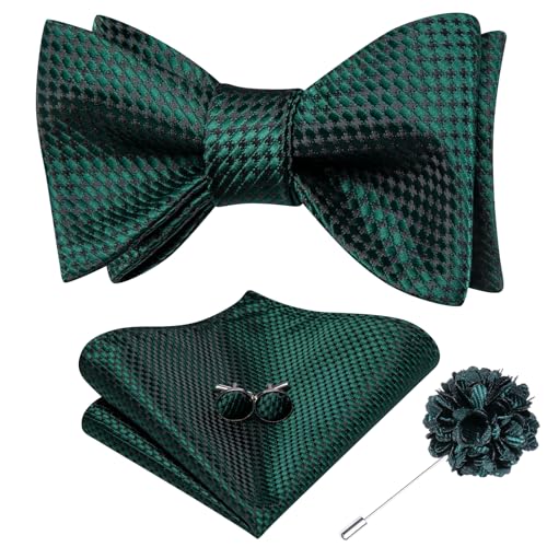 Image of Dubulle Self Tie Bow Ties and Lapel Pin for Men Paisley Solid Mens Bowtie and Handkerchief Cufflinks Set Wedding
