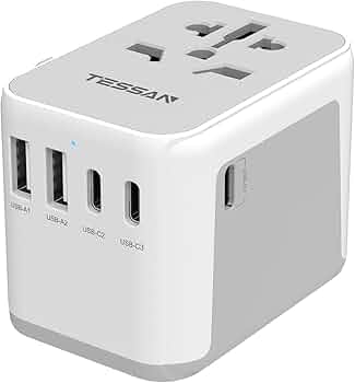 Universal Travel Adapter, TESSAN International Plug Adapter, 5.6A 3 USB C 2 USB A Ports, Power Adaptor Travel Worldwide, All-in-one Travel Charger Outlet Converter for Europe UK EU AUS (Type C/G/A/I)
