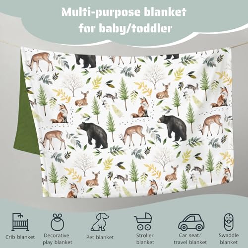 Image of HawSkgFub Forest Woods Animal Friends Mink Baby Blankets Dotted Backing Boy Girl Shower Gift, Bear Deer Fox Rabbit Double Layer Nursery Swaddle, Soft Newborn Infant Toddler Bed Crib Bedding 30 x 40