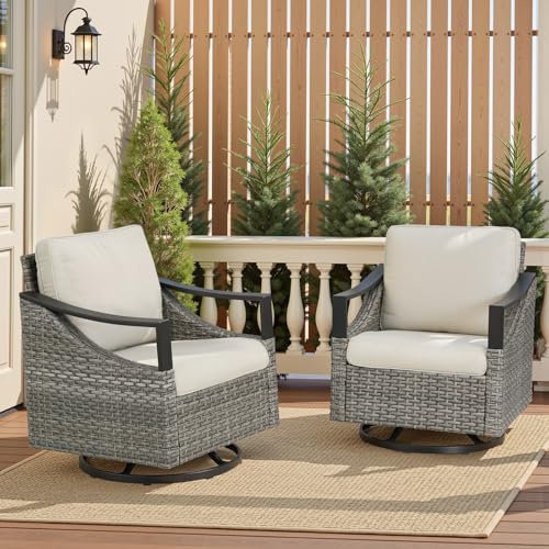 Patio Wicker Chairs Swivel Rocker Outdoor Swivel Rocking Patio Chairs Set of 2 Wicker Chair PatiFurniture Sets with Covered Cushions for Porch Balcony Patio Deck GrayBeige