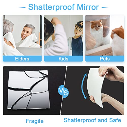 Niansanli 4 Pcak Self Adhesive Acrylic Mirror, 14 X 14 Inches Non Glass Mirror Tiles-Square Wall Mounted Mirror For Dorm Mirror Door Mirror Home Gym Mirror #TOP1