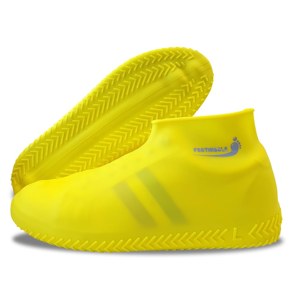 Waterproof Silicone Rubber Shoe Covers for Rain, Non-Slip Easy-handy Water Resistant Overshoes Outdoor Cycling Hiking Protectors Apply to Men, Women, Kids (Large, YELLOW)