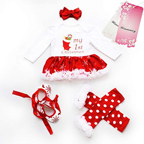 Winmany Pasgeboren Baby Meisjes Kerst Romper Tutu Jurk Outfit Hoofdband Been Warmer Schoenen - Afbeelding 3