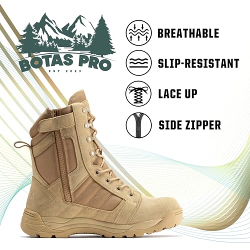 Image of Tactical Boots for Men Side Zipper 8 Inch Lightweight Comfortable Military Hiking Boots(BMP110)