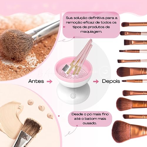 Limpador de Pincel Elétrico Automatico, Limpeza Rápida e Eficiente de Pincéis de Maquiagem, Tecnolog