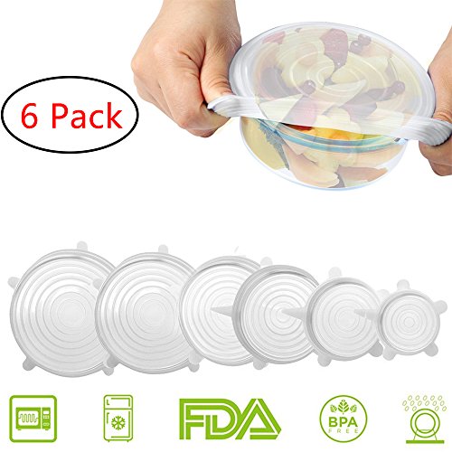 Silicone Stretch Lids Covers, TengKo Durable Reusable 6 PCS Silicone Stretch Lids Huggers Covers Freezable Microwavable Multi-Size Silicone Seal Bowl Cover Kitchen Storage Organization Set