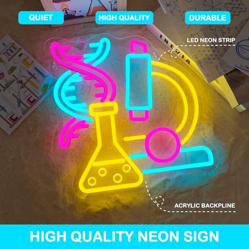 Image of Science Neon Sign Beaker LED Light Microscope Neon Signs For Classroom Science Lab Chemistry Class Laboratory Wall Decor Biology Teacher Student Gift 12.5 * 13 Inch