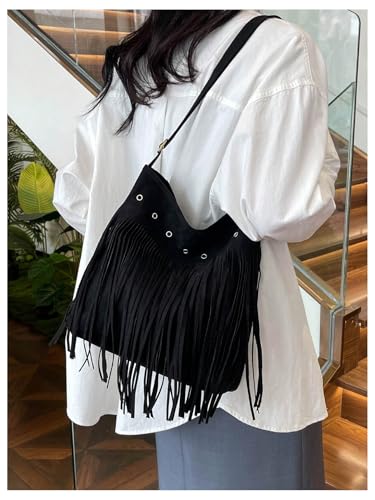 OYOANGLE Women's Boho Fringe Trim Medium Tote Bag Lightweight Western Cowgirl Shoulder Handbags2