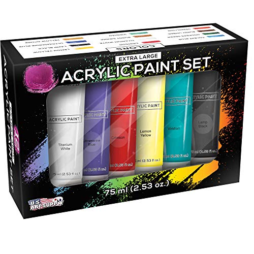 U.s. Art Supply Professional 12 Color Set Of Acrylic Paint In Extra-Large 75Ml Tubes - Rich Pigment Vivid Colors For Artists, Students, Beginners, Kids, Adults - Canvas, Portrait Paintings, Wood #TOP3